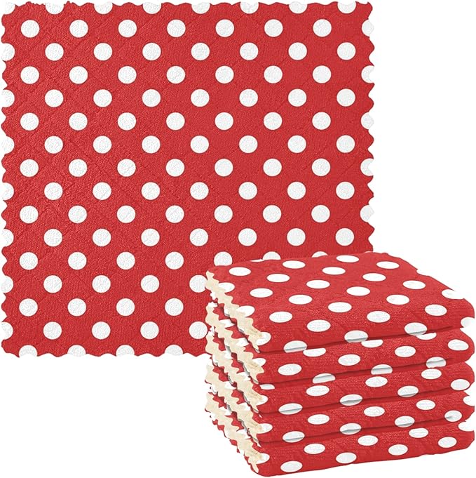 CaTaKu Red Polka Dots Microfiber Reusable Cleaning Cloths Kitchen Dish Cloths Dish Rags for Washing Dishes, Polka Dots Dish Towels Washcloths for Kitchen Drying, 6 Pack