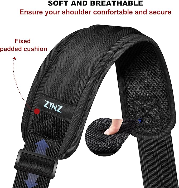 ZINZ 60" Universal Bag Strap with Ultra-Thick Fixed Breathable Pad Adjustable Heavy-Duty Shoulder Strap for Laptop Crossbody Luggage Gym Camera Bag and More -B01K01