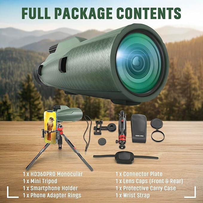 Monocular Telescope - 12x56 High Powered, Compact, Dust-Proof, Waterproof, Handheld Scope with Smartphone Adapter and Metal Tripod - Ideal for Hunting, Stargazing, Birdwatching, and Outdoor Adventures