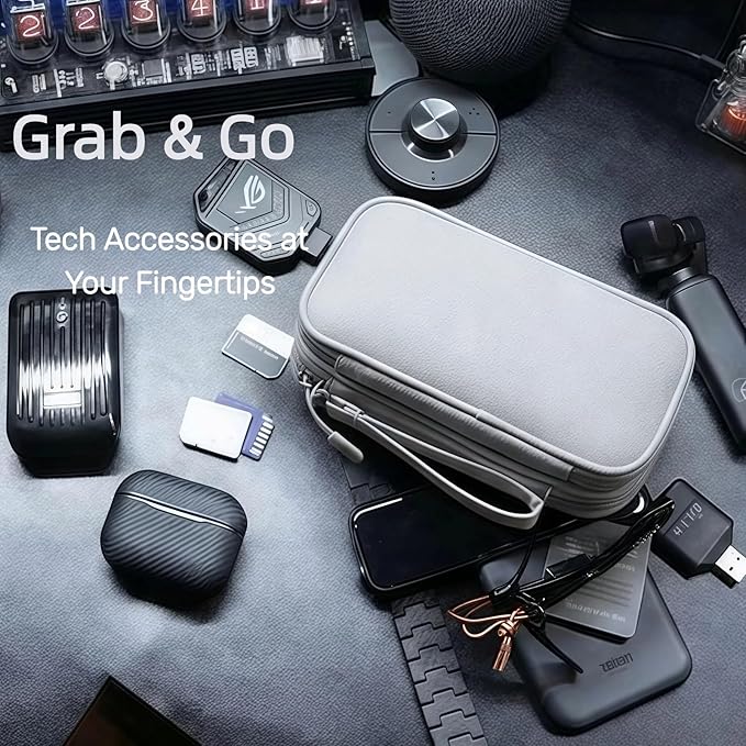 Portable Waterproof Double Layers All-in-One Storage Bag, Travel Cord Organizer，Electronics Accessories Organizer Pouch Bag for Accessories,Charger, USB Cable, Gadget (grey)