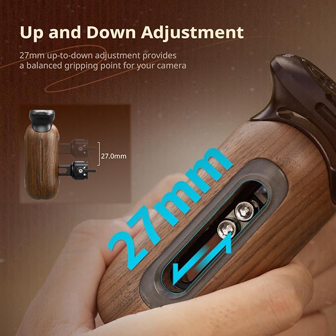 SmallRig Wooden Side Handle for Camera Cages with NATO Clamp, Left or Right Side Ergonomic Handgrip, 27mm / 1.06in Up/Down Vertical Adjustment, 15kg / 33.1lb Load Capacity