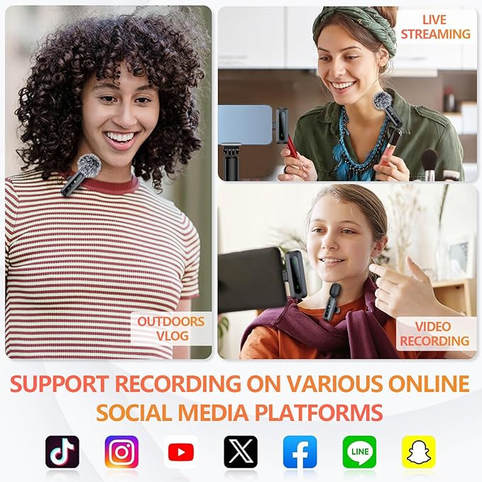 2 Pack Wireless Lavalier Microphone for iPhone 15 16, iOS and Android Phone, USB C Mini Microphone LED Display Clip on Mic for Video Recording TikTok YouTube Vlog