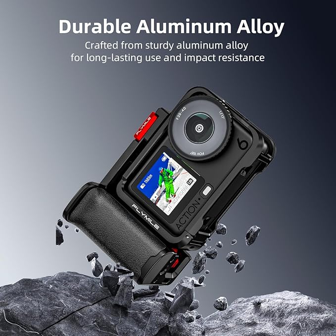 BRDRC Grip Kit for DJI Action 6 (with Cage), Handle Holder Bundle Expansion Mount with Shutter Button, Quick Release, Cold Shoe for DJI Osmo Action 6 Accessories