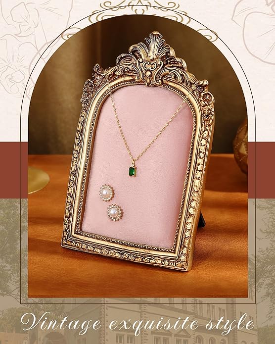 Jewelry Display Stand Vintage Necklace Organizer Ring Holder Earring Tray Resin Jewelry Photography Props Frame with Velvet Backing for Gifts