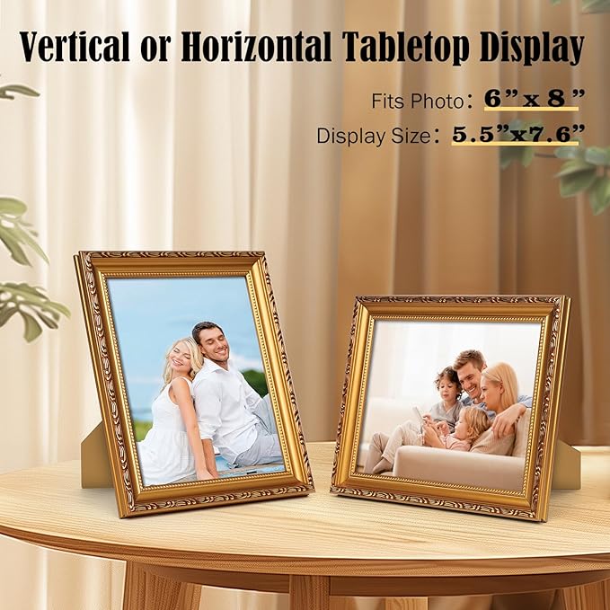 6×8 Picture Frame Gold - Picture Frames for Wall Hanging And Tabletop Display, Ornate Photo Frame for Poster,Vintage Frames,with Durable Plexiglass