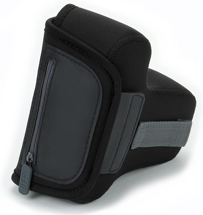 USA Gear Camera Sleeve (Medium) for Compact SLRs Compatible with Canon EOS R100 Nikon Z30 Sony ZV-E10, and more - Padded Neoprene DSLR Case with Zipper Accessory Pocket & Belt Loop (Black)