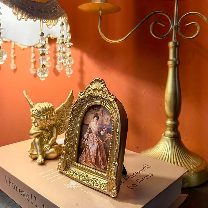 Vintage Picture Frames 2.5x3.5 Ornate Bronze Antique Picture Frames for Wall and Tabletop Vintage Photo Frame Victorian Home Decor Gallery Wall Decor in Arch Shape