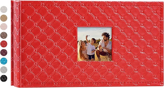 Mublalbum Small Photo Album 4x6 100 Photos Leather Cover Picture Book with Horizontal Pockets for Baby Wedding Anniversary and Family (Red)