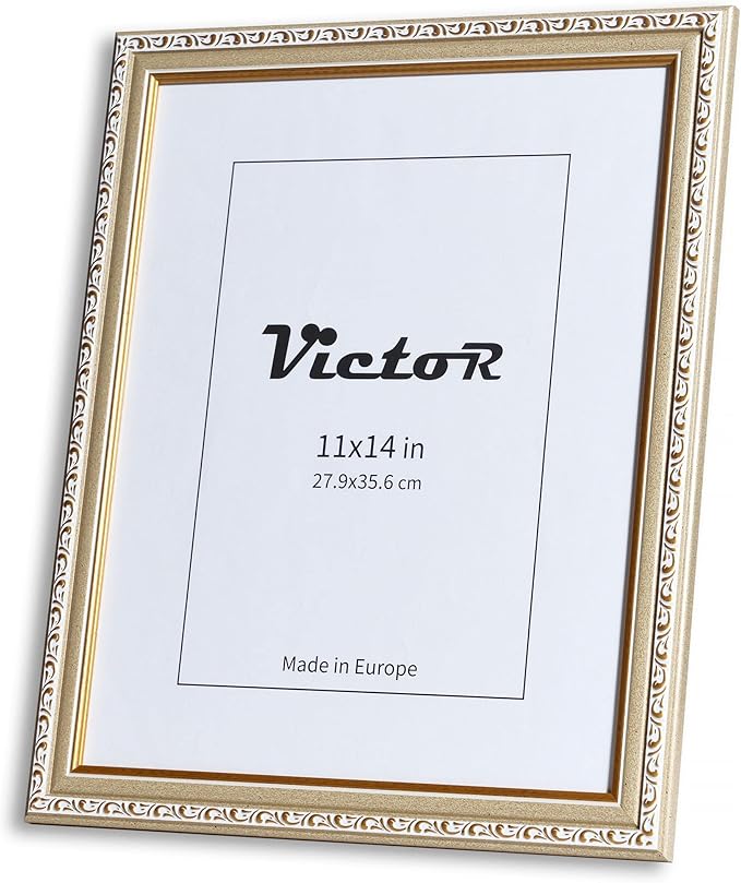 VictoR Picture Frame Chagall 11x14 Beige Gold-Picture Frame for Photos in Size 11x14 Inch - Vintage Design with Shatterproof Acrylic Glass - Antique - only for hanging