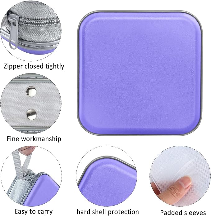 CD Case, 40 Capacity CD/DVD Case Holders Wallet Hard Plastic DVD Disc Cases Storage Binder for Car Home Office Travel (Lavender)