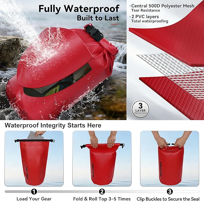 MARCHWAY Floating Waterproof Dry Bag Backpack 5L/10L/20L/30L/40L, Roll Top Sack Keeps Gear Dry for Kayaking, Rafting, Boating, Swimming, Camping, Hiking, Beach, Fishing