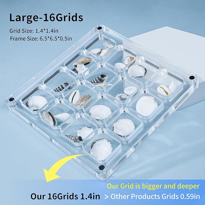 Multi-Style Clear Acrylic Magnetic Shadow Box for Tiny Treasure Hunting, Holder Display Grid Cabinet Case