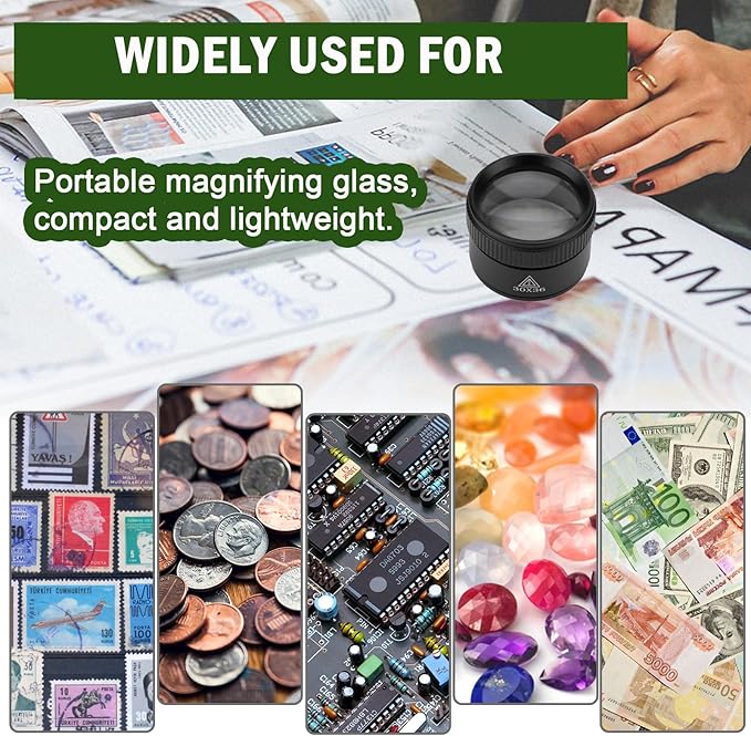 30X Portable Handheld Magnifier Optics Lens Loupes Magnifiers Dome Magnifying Glass for Jewelry Scope Stamps Seniors Reading Newspapers Crafts Watch Repair (30X 36MM)