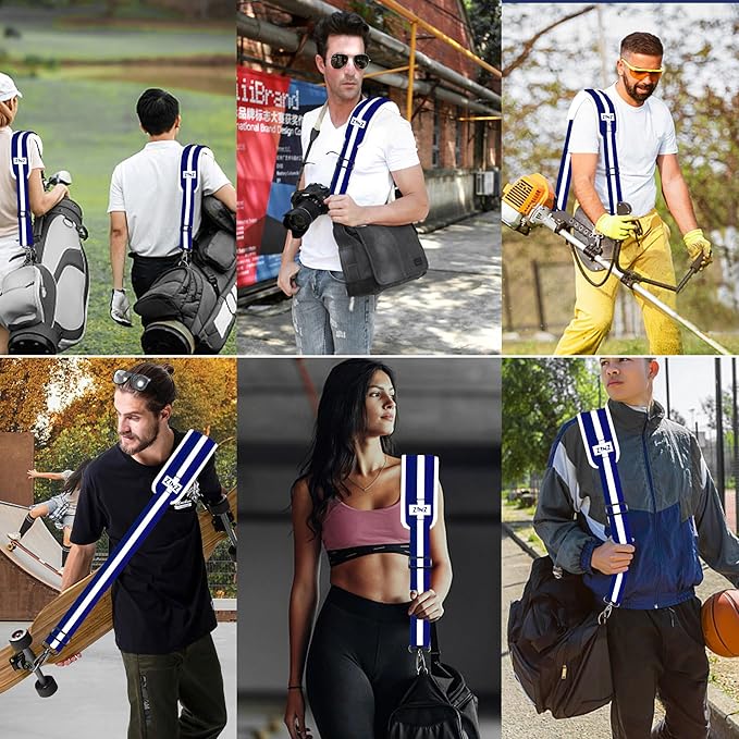ZINZ 75" Shoulder Strap with Fixed Pad and Dual Balanced Buckles，Blue-White-Blue Stripe