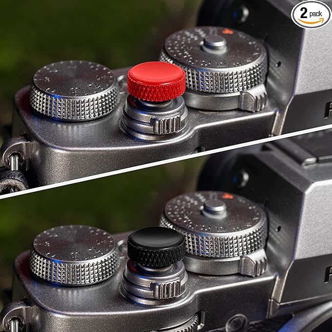 Yullmu Camera Shutter Button 2 Pack (Red & Black) Pure Copper Soft Release 1/4 Inch Thread Compatible with Fuji X-T5 3 4 X100V X-T30 Leica M9 Nikon DF and More Comfortable & Easy to Install