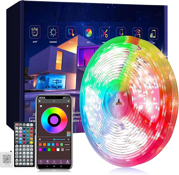 Led Lights for Bedroom 65.6ft, Color Changing App & Remote Control Led Strip Lights, Dimmable RGB Music Sync Lights for Bedroom with Timer, Ideal for Party, Home Decoration, Gaming,1 Roll