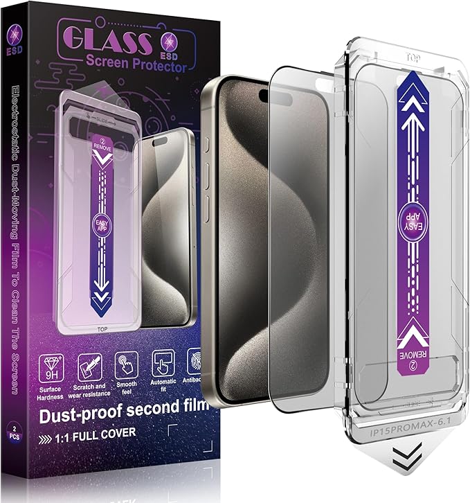 SHANG PIN JIA 2 Pack Matte Screen Protector for iPhone 15 Pro Max 6.7-Inch Auto Dust Removal, No Bubbles, Tempered Glass Film, Easy Installation