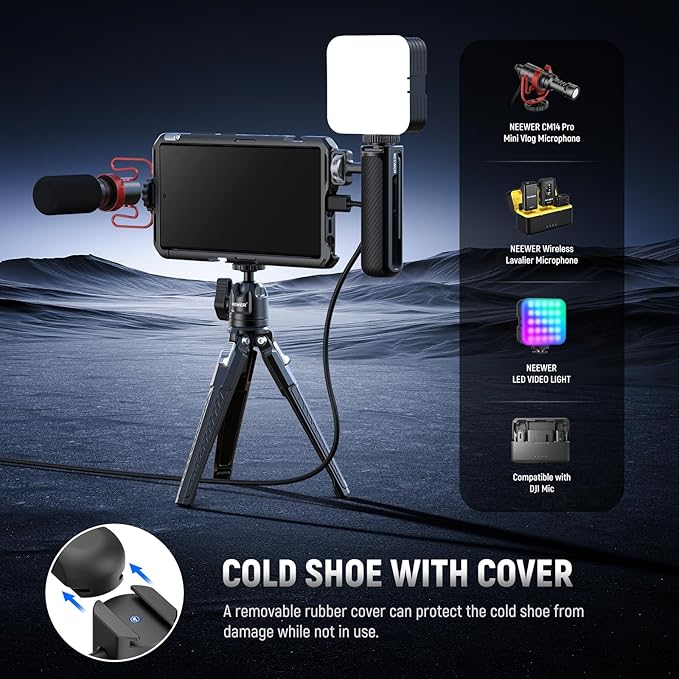 NEEWER 360° Rotatable Side/Top Handle with 1/4" Screw Anti Twist Pin Cold Shoe Nonslip Handgrip for NEEWER Phone Cage Video Rig Compatible with iPhone 16 15 Pro Max Samsung Galaxy S24 Ultra, PA046