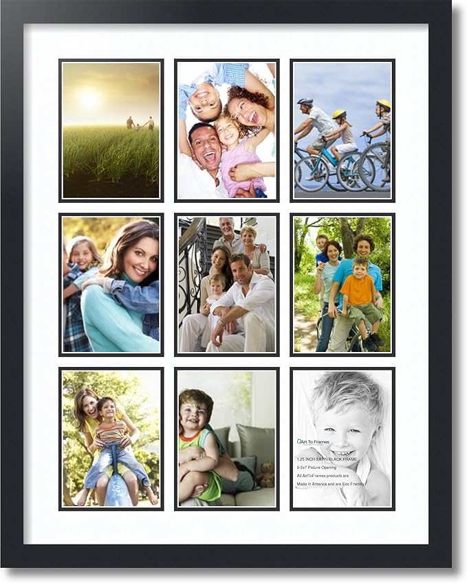 ArtToFrames Collage Photo Frame Double Mat with 9 - 5x7 Openings and Satin Black Frame