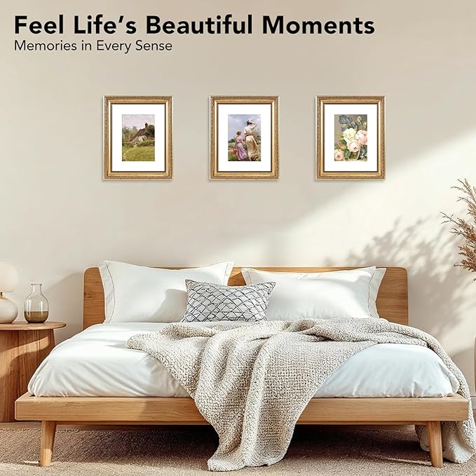 8x10 Vintage Picture Frame with 5x7 Mat Set of 2, Elegant Retro 8 by 10 Photo Frame with Shatter-Resistant Plexiglass for Wall or Tabletop Display, Gallery Decor & Gift, Gold, 2 Pack
