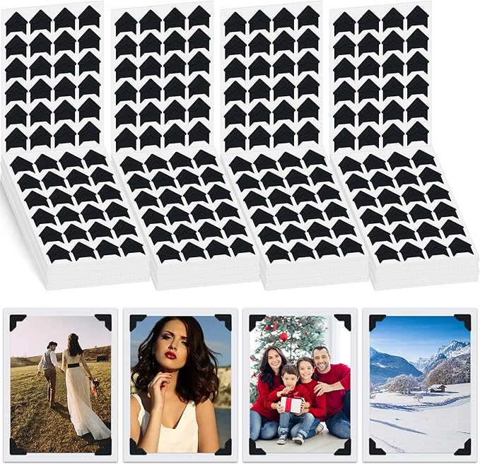 1200 Pcs Photo Corners Self Adhesive Black Picture Corners for Scrapbooking Stamping Supplies DIY Scrapbook Stickers Album Diary Personal Journal Diary Organizer Memory Book Picture Frames