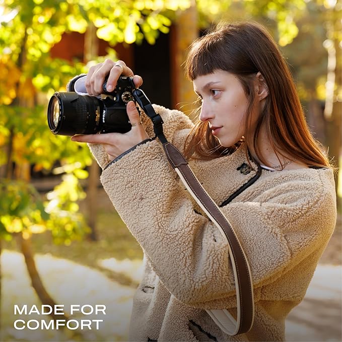 C Coiro Classic Leather Camera Strap with Quick Release, Sling Neck DSLR SLR Camera Shoulder Strap for Photographers