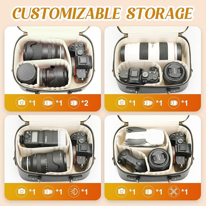 Camera Sling Bag, Waterproof PU Leather Crossbody Camere Bag for Photographers, Small Shockproof Case with Removable Dividers for DSLR/SLR/Mirrorless, 5L Black