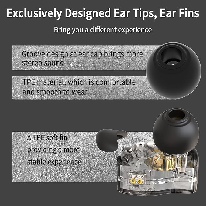 YINYOO CCZ Melody in Ear Monitors Wired Earbuds in Ear Headphones Without Microphone IEM HiFi Bass with 1DD 1BA, Ear fins, 4N OFC Cable for Musicians, Singer, on Stage, Studio (Nomic, Dark Black)