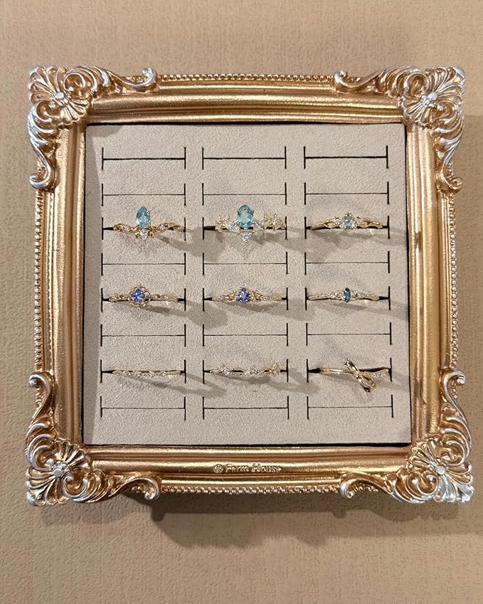 2PCS Jewelry Display Stand Vintage Ring Holder Box Earring Tray Retro Picture Frame Style Ring OrganizerJewelry Frame with Velvet