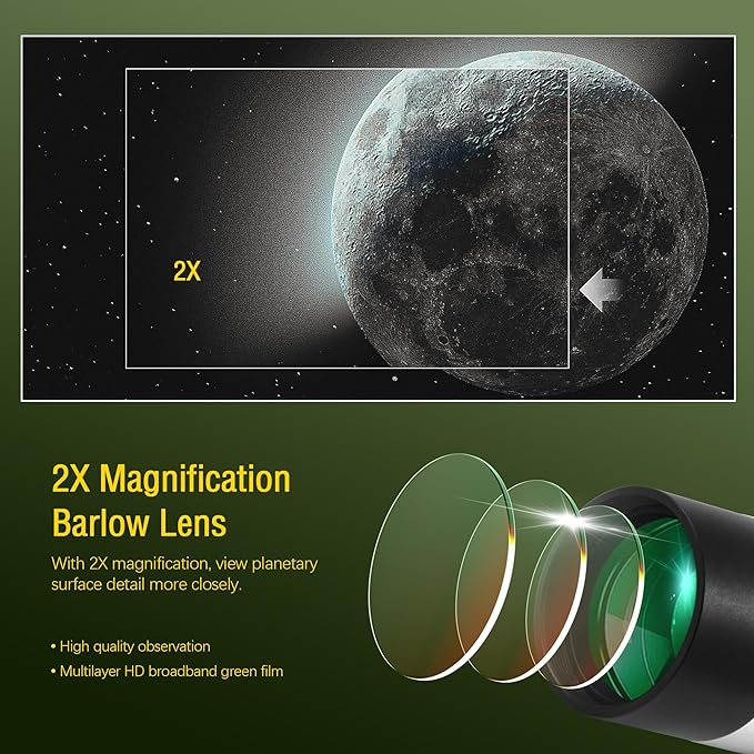 Astromania Telescope Accessory Kit Eyepiece Set with Three Plossl Eyepieces Including 4mm 10mm 25mm and Barlow Lens 2X, FMC Telescope Lense for 1.25 inch Astronomical Telescopes & Astronomy Filters