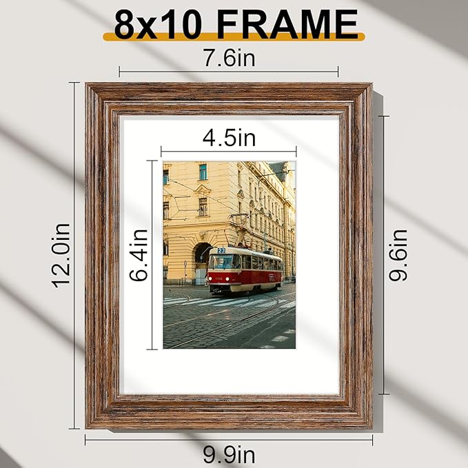 Vittanly 8x10 Picture Frames Set of 2, Ornate Vintage Photo Frame for Wall or Tabletop, Display 5x7 Pictures with Mat or 8x10 without Mat, Walnut Brown