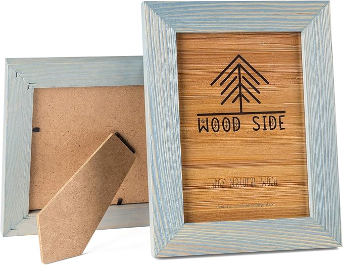Rustic Wooden Picture Frame 4x6 Inch - Set of 2-100% Natural Farmhouse Distressed Wood with Real Glass - Made for Wall Hanging and Tabletop Display - Blue Turquoise