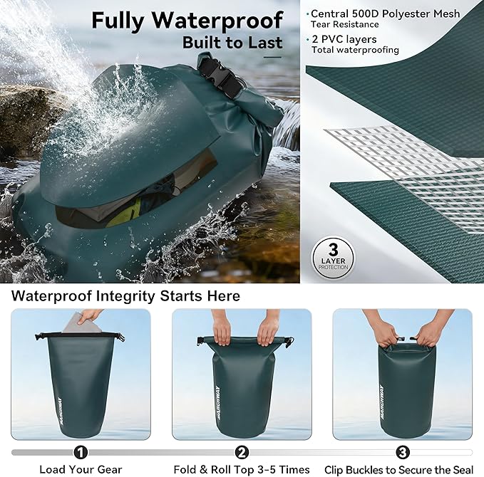 MARCHWAY Floating Waterproof Dry Bag Backpack 5L/10L/20L/30L/40L, Roll Top Sack Keeps Gear Dry for Kayaking, Rafting, Boating, Swimming, Camping, Hiking, Beach, Fishing