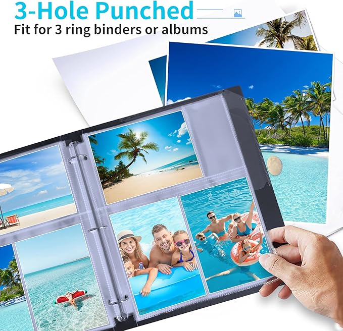 Fabmaker 30 Pack Photo Sleeves for 3 Ring Binder - (4x6, for 180 Photos), Archival Page Protectors, Clear Plastic Refill Pages, Postcard Sleeves, Acid-Free