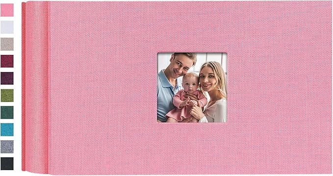 Mublalbum Small Photo Album 4x6 100 Photos Linen Cover Picture Book with Horizontal Pockets for Wedding Family Anniversary and Baby (Pink)
