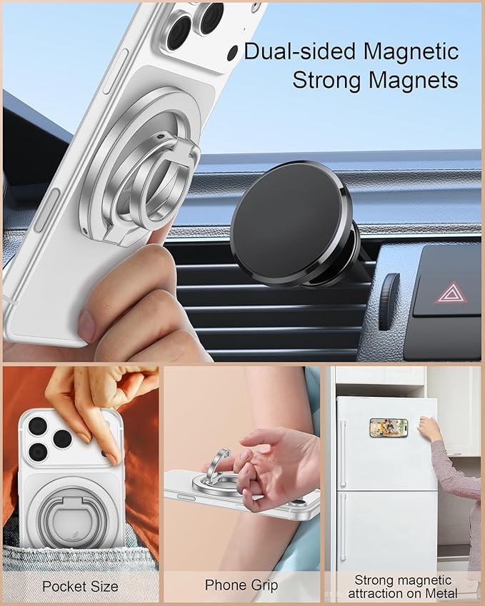 Adjustable MagSafe Ring Holder Stand, Magnetic Phone Ring Stand Grip - 360° Rotation Strong Magnet Phone Grip for MagSafe, Native-Inspired Kickstand for iPhone 17 Air 16 15 14 13 12 Pro Max, Androids