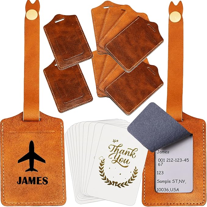 Laser Engraving Khaki Luggage Tags Material - 10 Sets Ideal Laserable Engravable Faux PU Leather Gifts - Lasable Leatherette Name ID with Flap Cover for Suitcases Bag Backpack During Trip