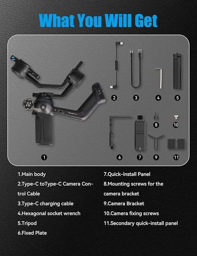 FeiyuTech SCORP-C2 Camera Gimbal Stabilizer with AI Tracking, 7.72lb Payload, Quick Vertical Shoot, Bluetooth Control, Detachable Remote Handle Compatible with Sony Canon Panasonic Nikon