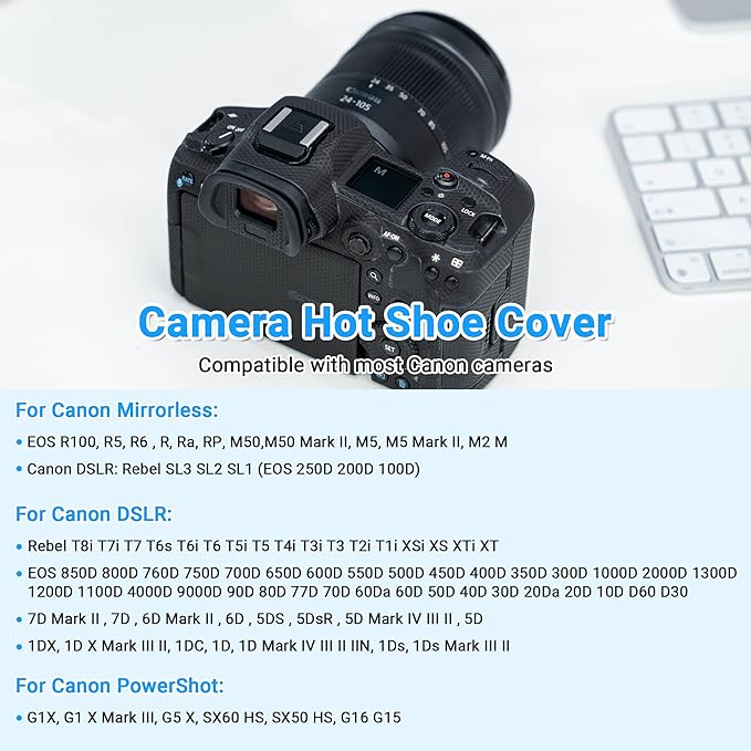 JJC Camera Hot Shoe Cover Protector Cap for Canon EOS R100 R5 R6 RP R Rebel T8i T7i T7 T6i T6 T5i SL3 SL2 M50 M5 850D 800D 760D 750D 4000D 1300D 90D 80D 77D 70D 5DM4 5DM3 5DM2 6D 6D2 7D 7D2 G1X III