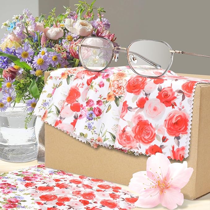 6Pcs Thickened Eye Glass Clean Cloths, Elegant Flower Design Glasses Cleaning Cloth with Iron Box, Reusable Eyeglass Cleaning Cloth for Eyeglasses, Camera Lens, Cell Phones, Laptops