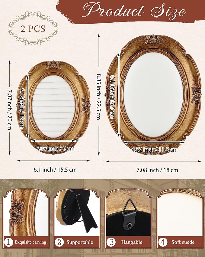 2 Pcs Gold Jewelry Display Stand Vintage Necklace Organizer Ring Holder Earring Tray Resin Jewelry Photography Props Frame with Velvet Backing for Gifts(White,Large,Small,Classical)