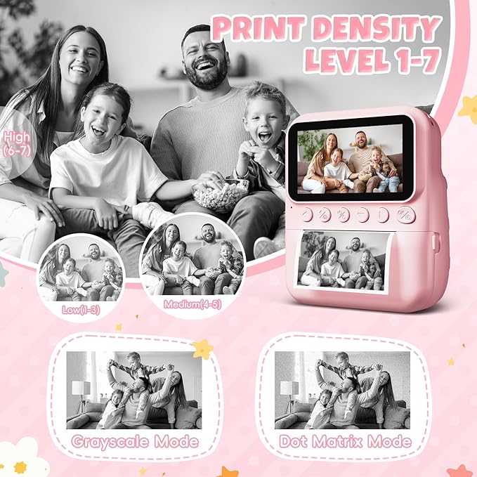 Kids Instant Print Camera, 3.0'' Screen, 48MP Photo, 1080P HD, Gift for 3-12 Year Old Girls & Boys (Pink) with 32GB Card