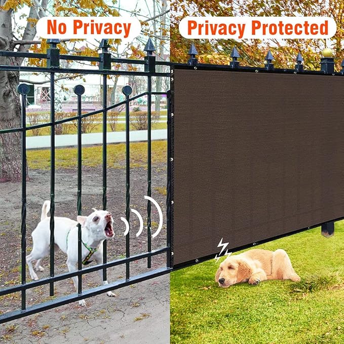 iCover 4x12ft Fence Privacy Screen, Heavy Duty Fencing Panels Screens, Outdoor Shade Cloth Mesh Barrier, Reinforced Bindings and Brass Grommets, Cable Zip Ties Included, Brown