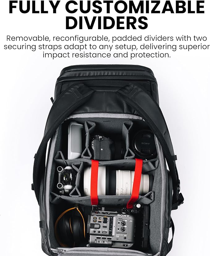 NANUK N-PVD 35L Camera Backpack – Water-Repellent with Rain Cover, Fits 2-3 Cameras, Drone, Tripod, 16" Laptop Compartment, Carry-On Approved – For Photographers, Travel & Hiking – Black