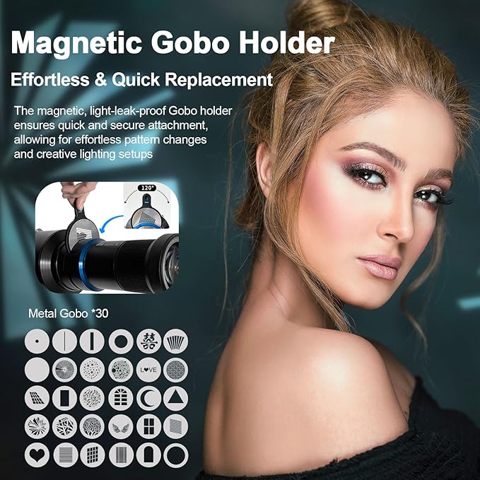 Bussi MG06 Max Bowens Mount Snoot with 40 Gobos, 36° Lens Optical Snoot Spotlight for Photography Video Shape Light Studio,GOBO Light, Strobe Bowens Mount