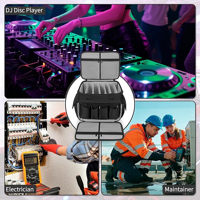 DJ Cable File Bag with 6 Detachable Dividers High Capacity Gig Cable Bag for Cords, DJ Gear, Sound Instrument and Accessories, Grey