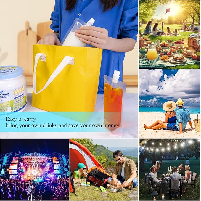 100PCS 8OZ Plastic Flasks,Reusable Drink Pouches with Funnel,Spouted Drinking Bags for Liquid Beverage Juice,Leak-Proof Food Grade for Travel Outdoor Sports Concert Cruise Events