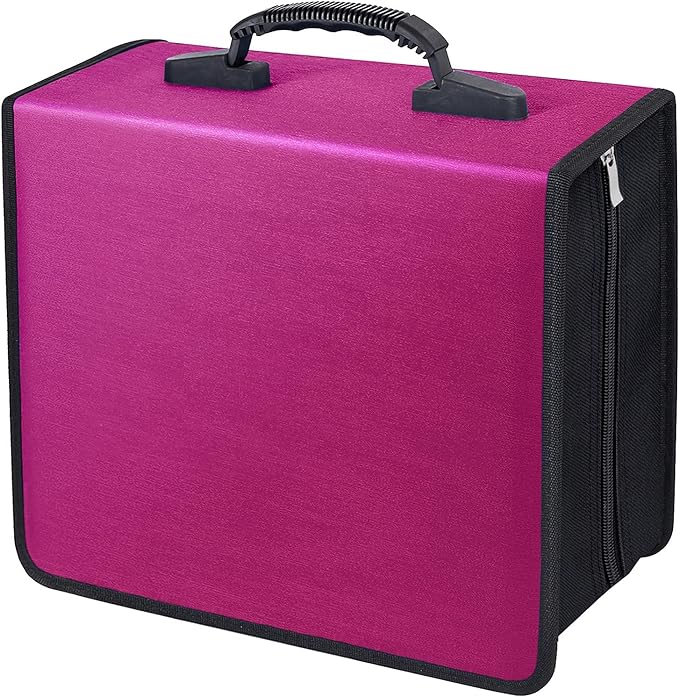 Siveit CD/DVD Binder, CD DVD Case Holder Binder 400 Capacity CD/DVD Wallet Storage Booklet Album Box (White Binder, Rose)