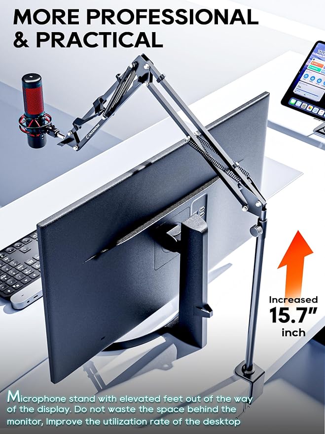 Boom Arm, 360° Rotatable Microphone Stand with Desk Mount, Foldable Desk Mic Arm with 3/8'' to 5/8'' Screw Adapter, Microphone Arm for Live Streaming, Gaming, Podcasting