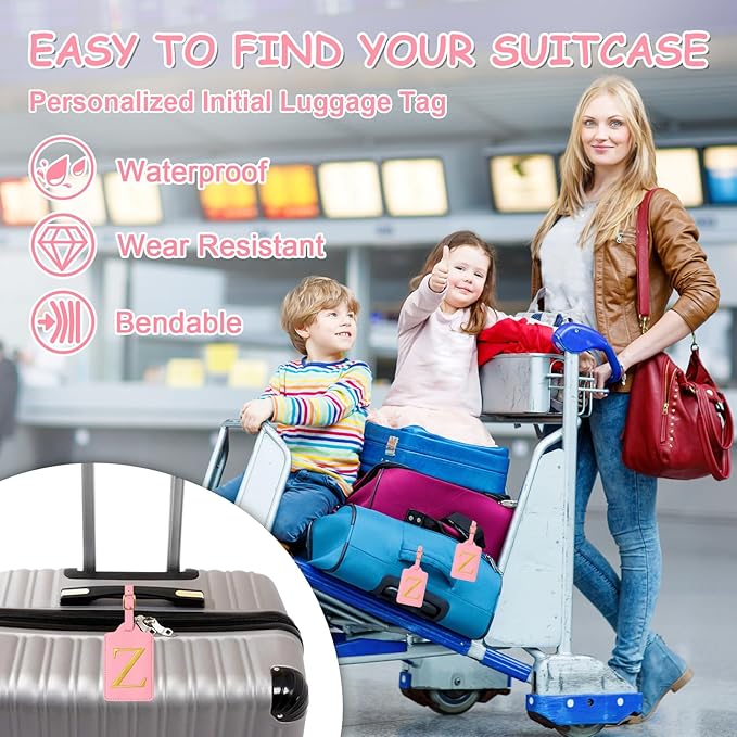 Personalized Initial Letter Luggage Tags for Suitcases,Suitcase Identifier Baggage Tag,Cute Travel Luggage Tags,Best Gift Wedding Birthday for Couples Honeymoon Friend Family Vacation(Pink Z)